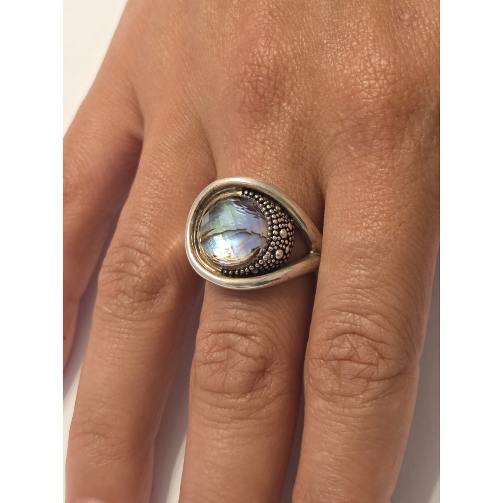 Retired Michael Dawkins Sterling Silver Starry Nigth Faceted Abalone Ring Size 8